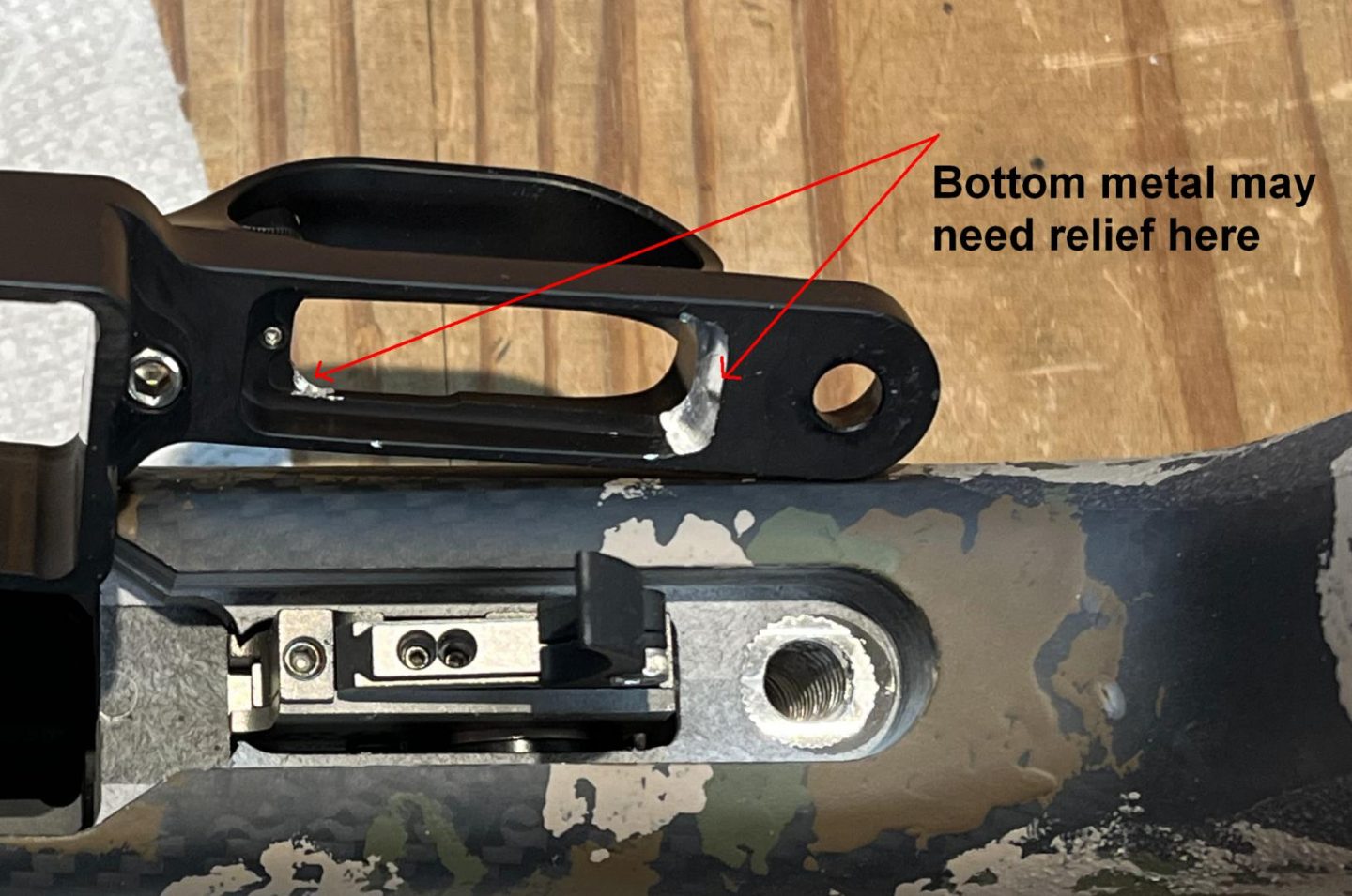 Modification of the Hawkins Hunter DBM Bottom Metal to Accommodate the XTSP Mod 22 Trigger.