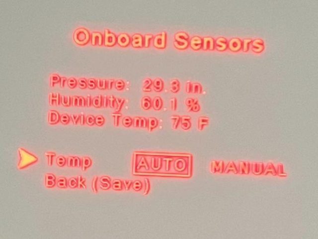 The Onboard Sensors Menu in the Sig Kilo10k-ABS Gen II  Laser Rangefinding Binoculars