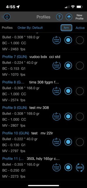 Sig BDX Ballistic Profile Management Screen