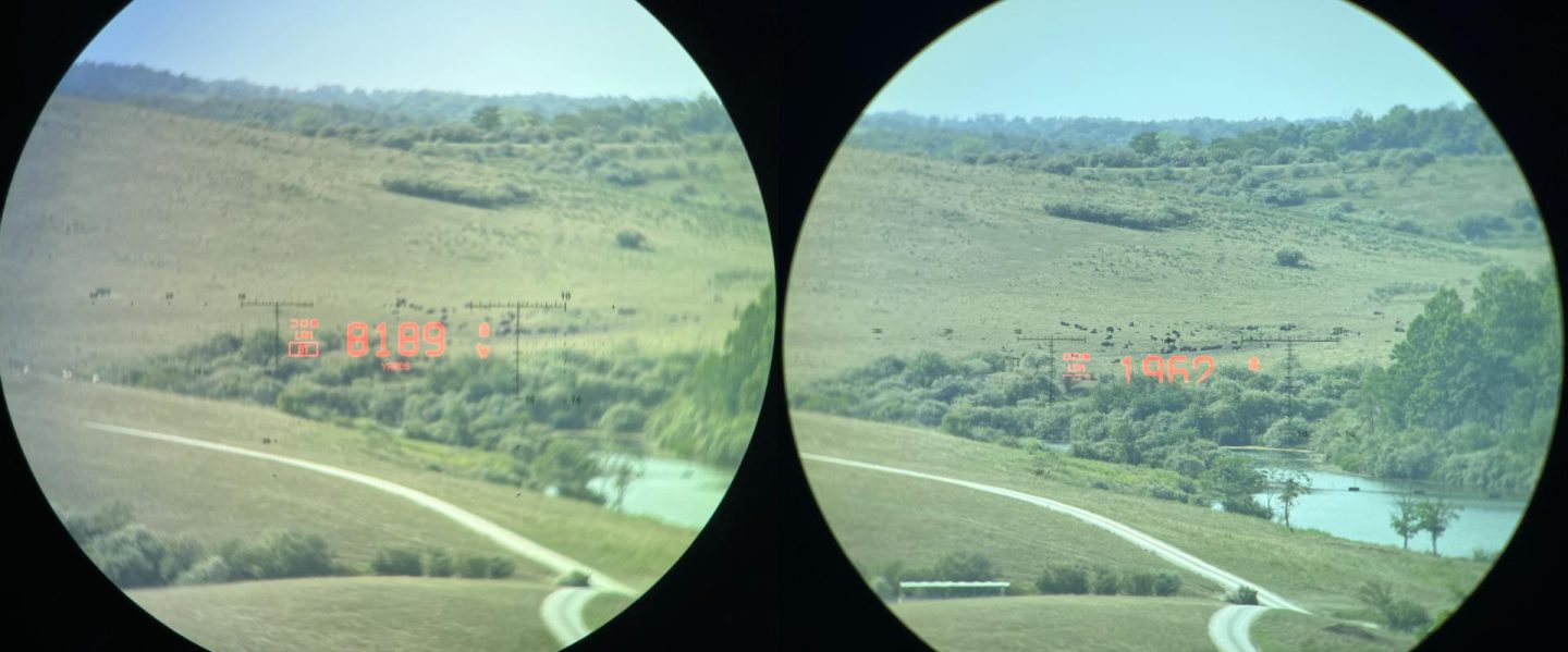 Phantom 8,189 yd reading on a 1,962 yard bison herd using the Vector X binoculars on a particularly difficult day. 40% range enhancers are attached.