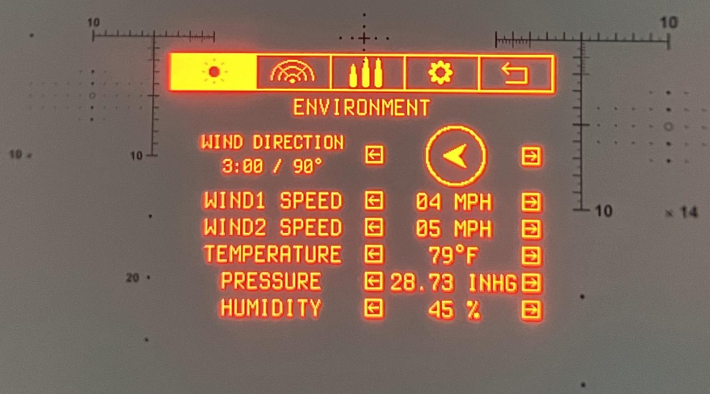 Vector X in-bino environmental sensor menu with settings at manual