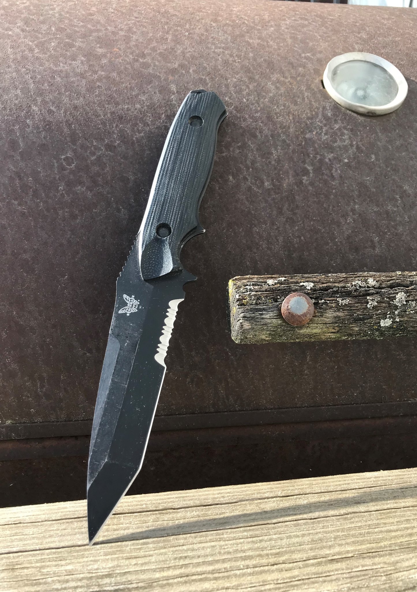 Benchmade Nimravus Tanto on grill.JPG