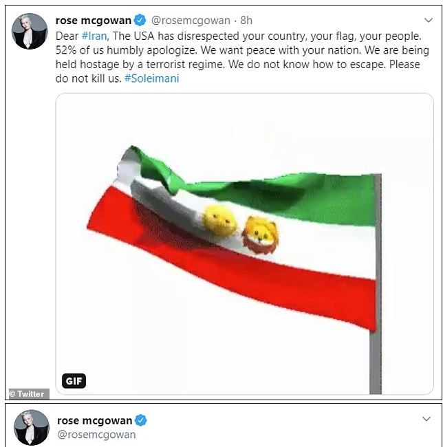 rose mcgowan stupid tweet on iran.JPG